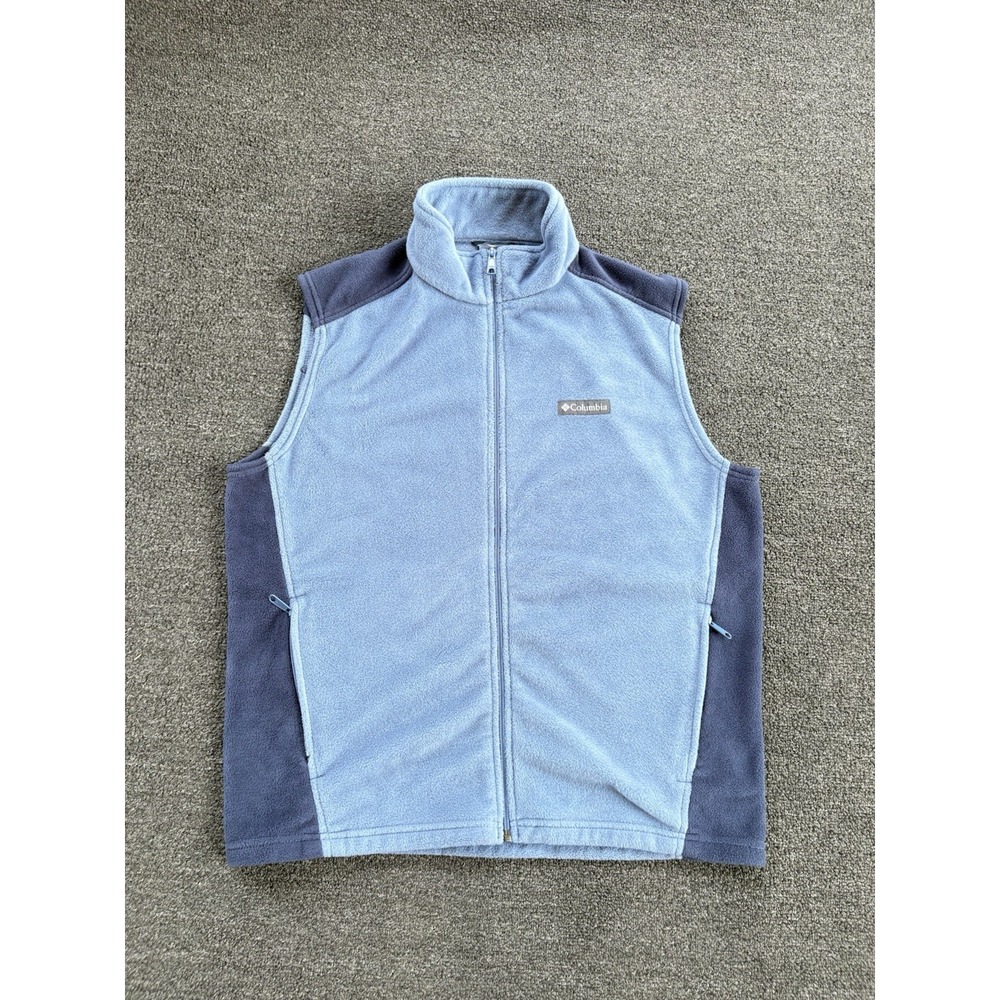 Columbia Fleece Full Zip Vest Men's Large Blue Navy Colorblock Sherpa Zip